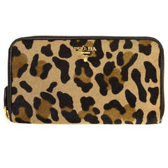 PRADA Leopard Print Pony Hair Zippy Wallet GHW