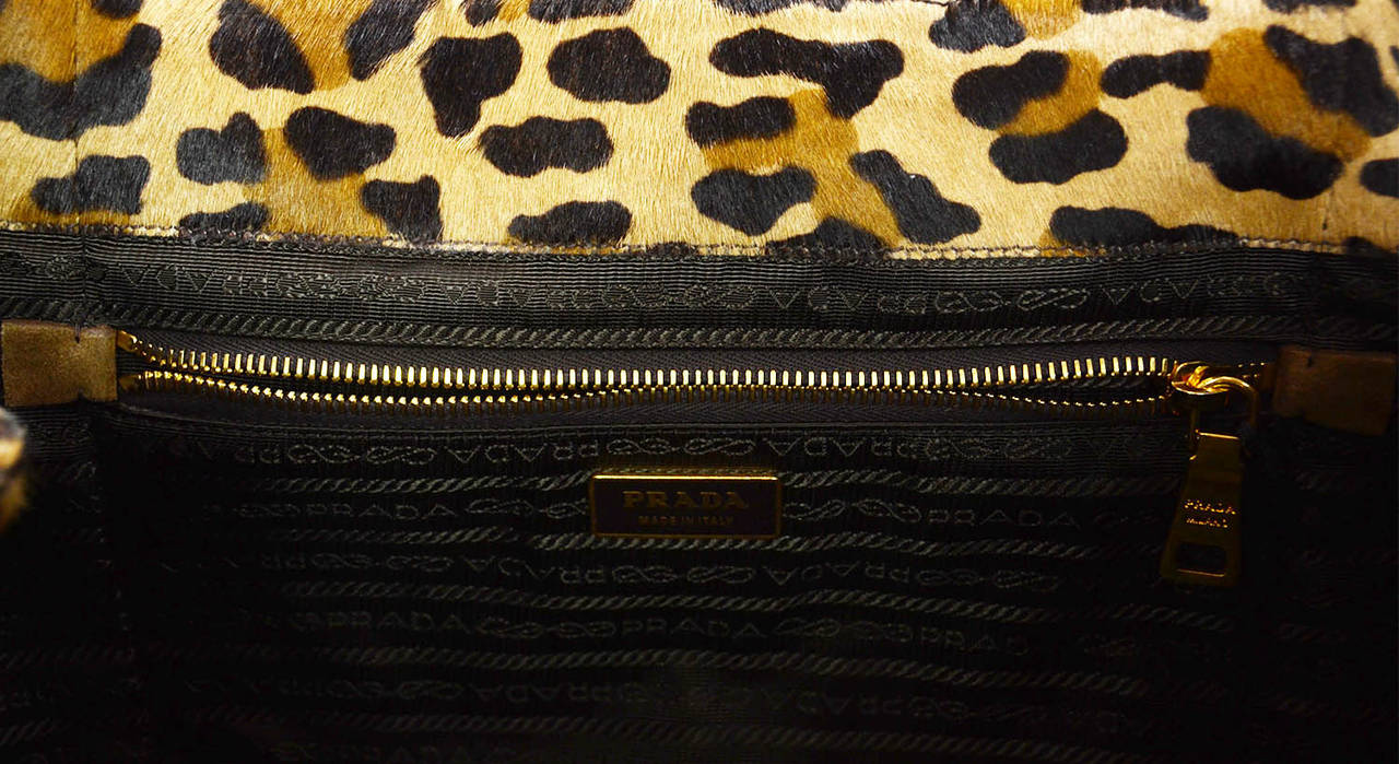 PRADA Brown & Black Leopard Print Pony Hair Tote Bag In Excellent Condition In New York, NY