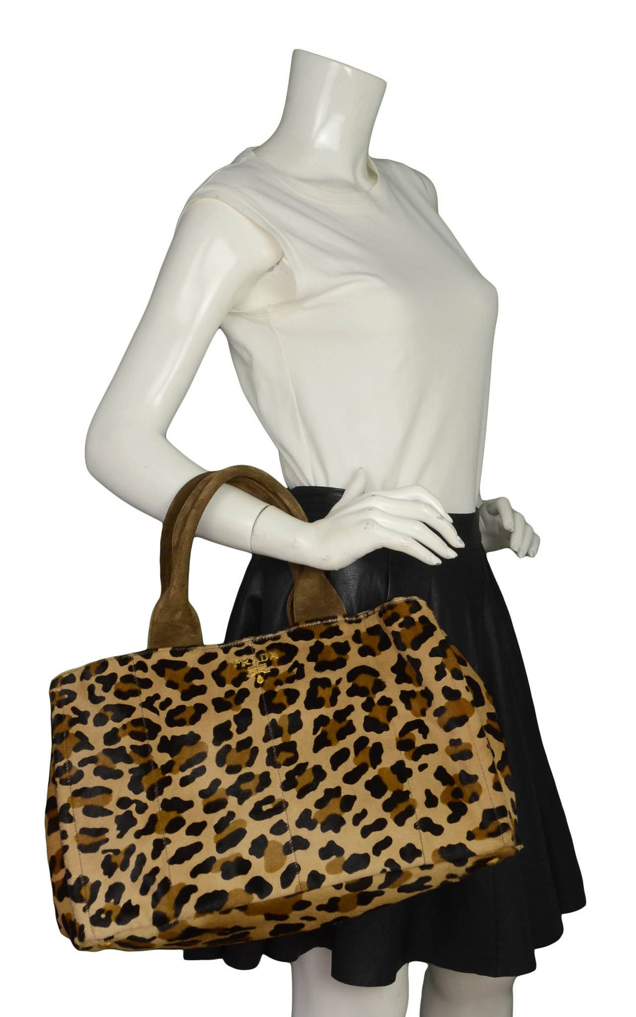 PRADA Brown & Black Leopard Print Pony Hair Tote Bag 3