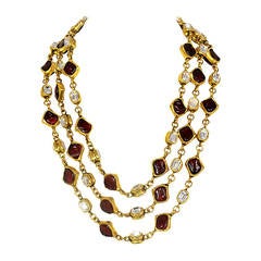 CHANEL '80s Three Strand Red Gripoix & Strass Crystal Necklace 1