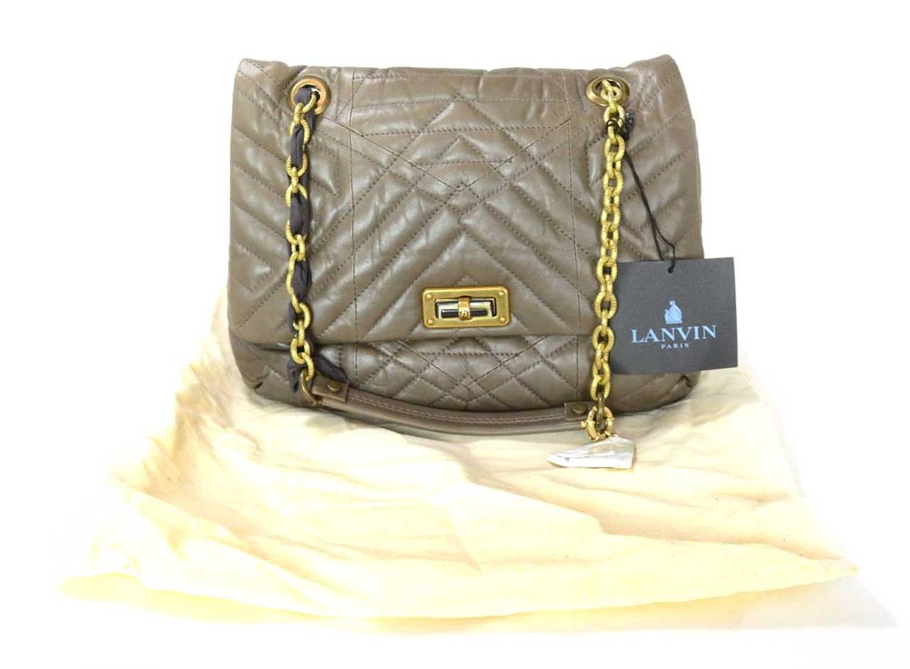 LANVIN Taupe Chevron Quilted Happy Bag RT $2, 450 5