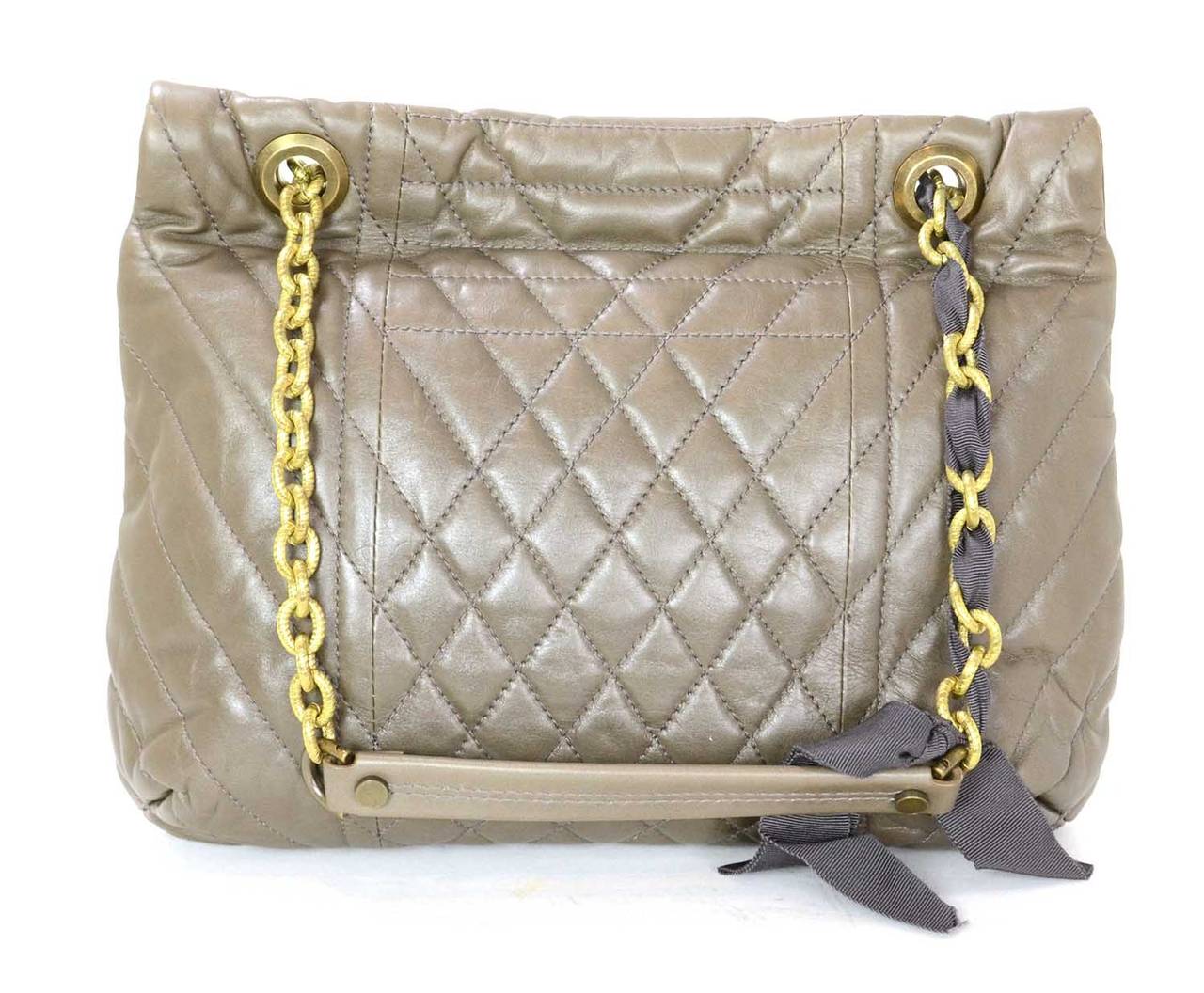 LANVIN Taupe Chevron Quilted Happy Bag RT $2, 450 In Excellent Condition In New York, NY