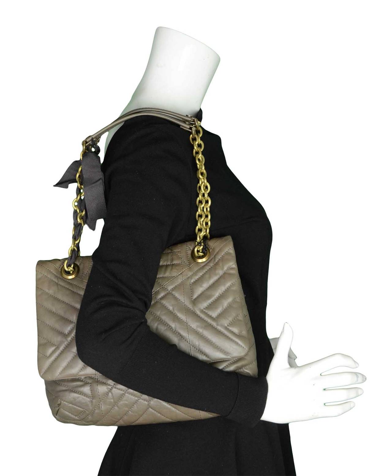 LANVIN Taupe Chevron Quilted Happy Bag RT $2, 450 4