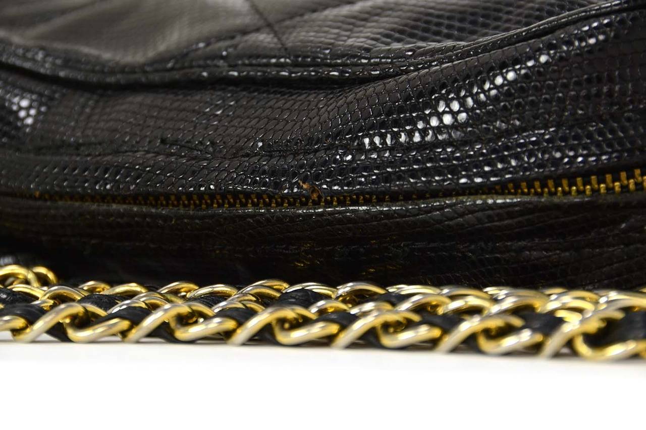 CHANEL '80s Vintage Black Lizard Quilted Camera Bag w/ Tassel GHW 2