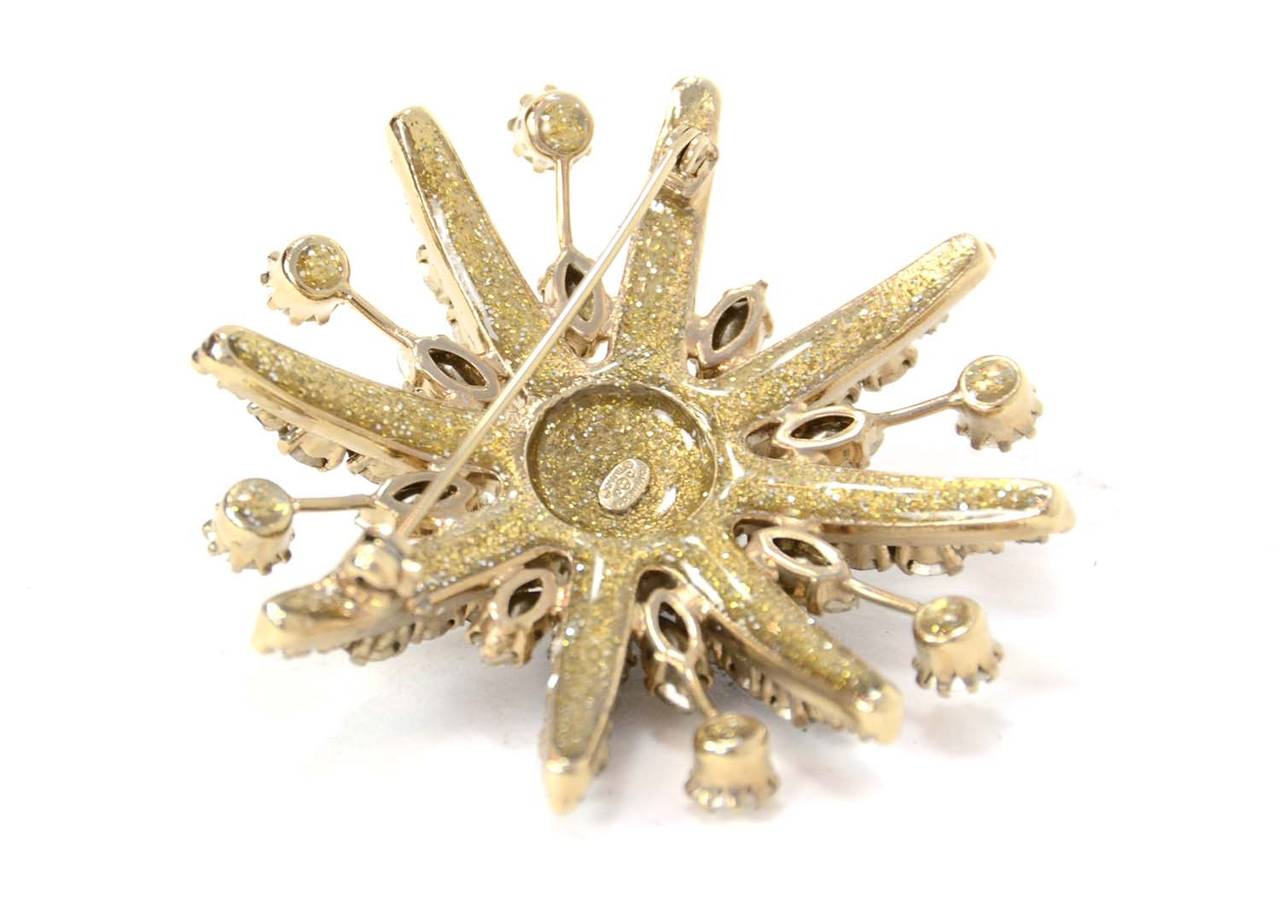 CHANEL 2010 Blue & Clear Crystal Starburst CC Pin Brooch In Excellent Condition In New York, NY