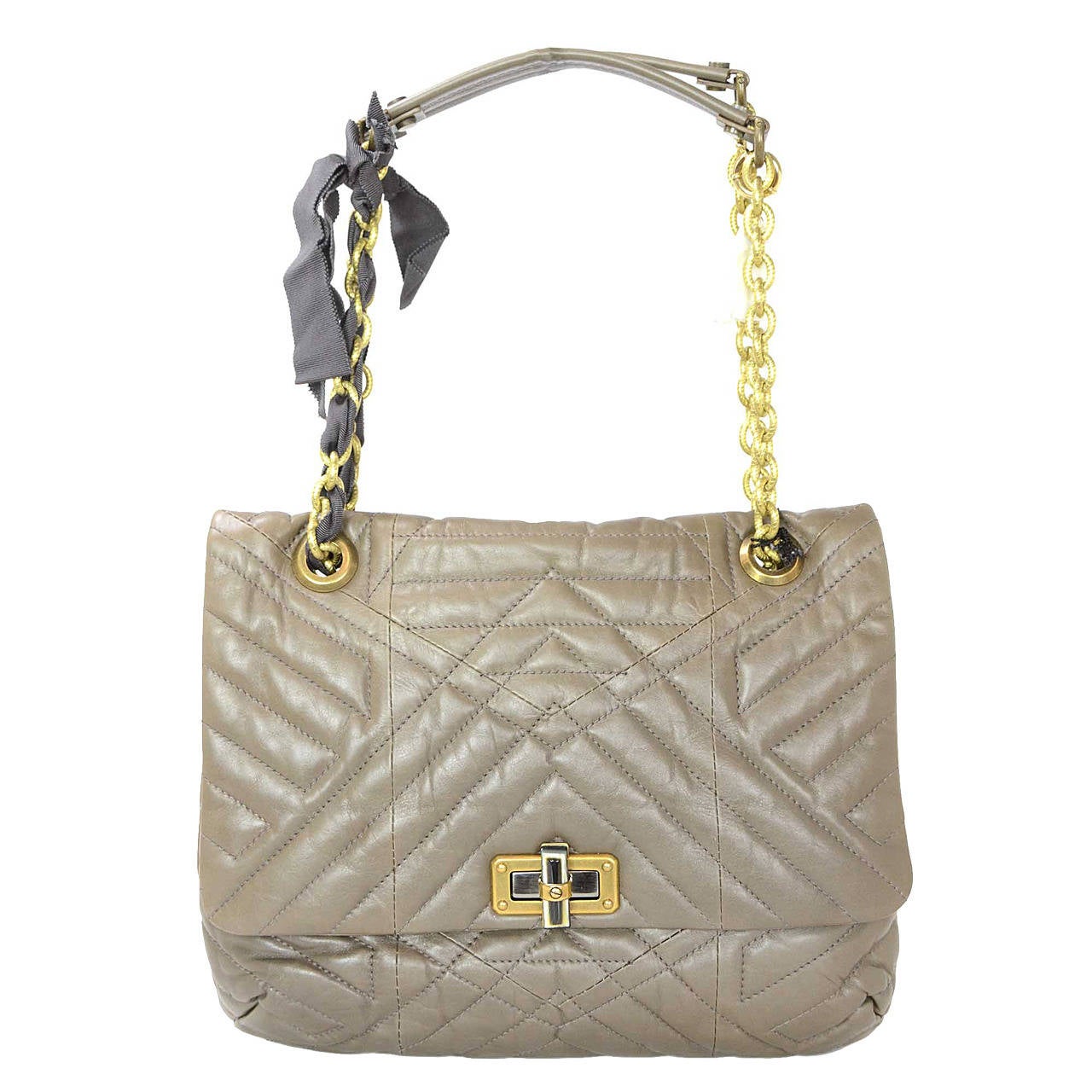 LANVIN Taupe Chevron Quilted Happy Bag RT $2, 450