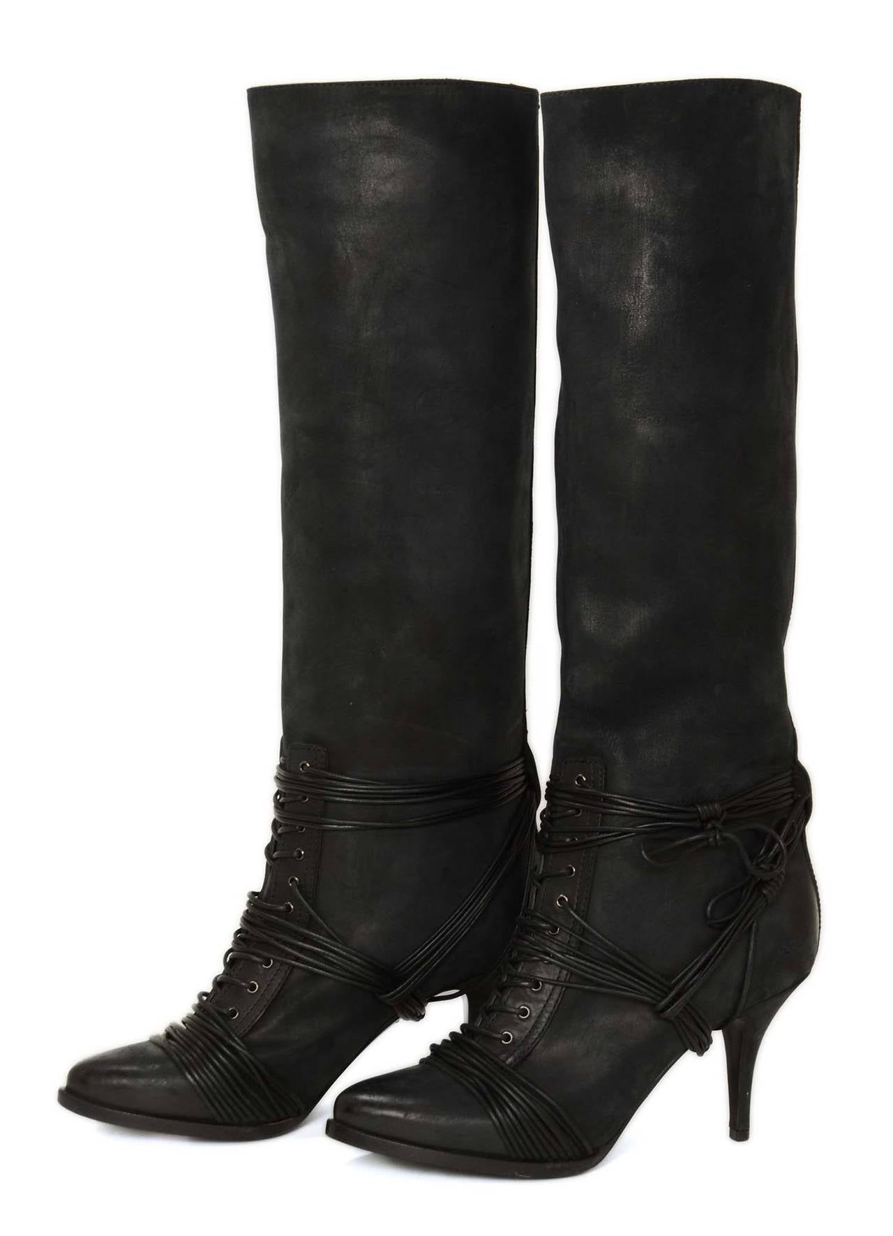 GIVENCHY Black Distressed Suede Tall Boots w/ Laced Detail sz 39.5 rt ...