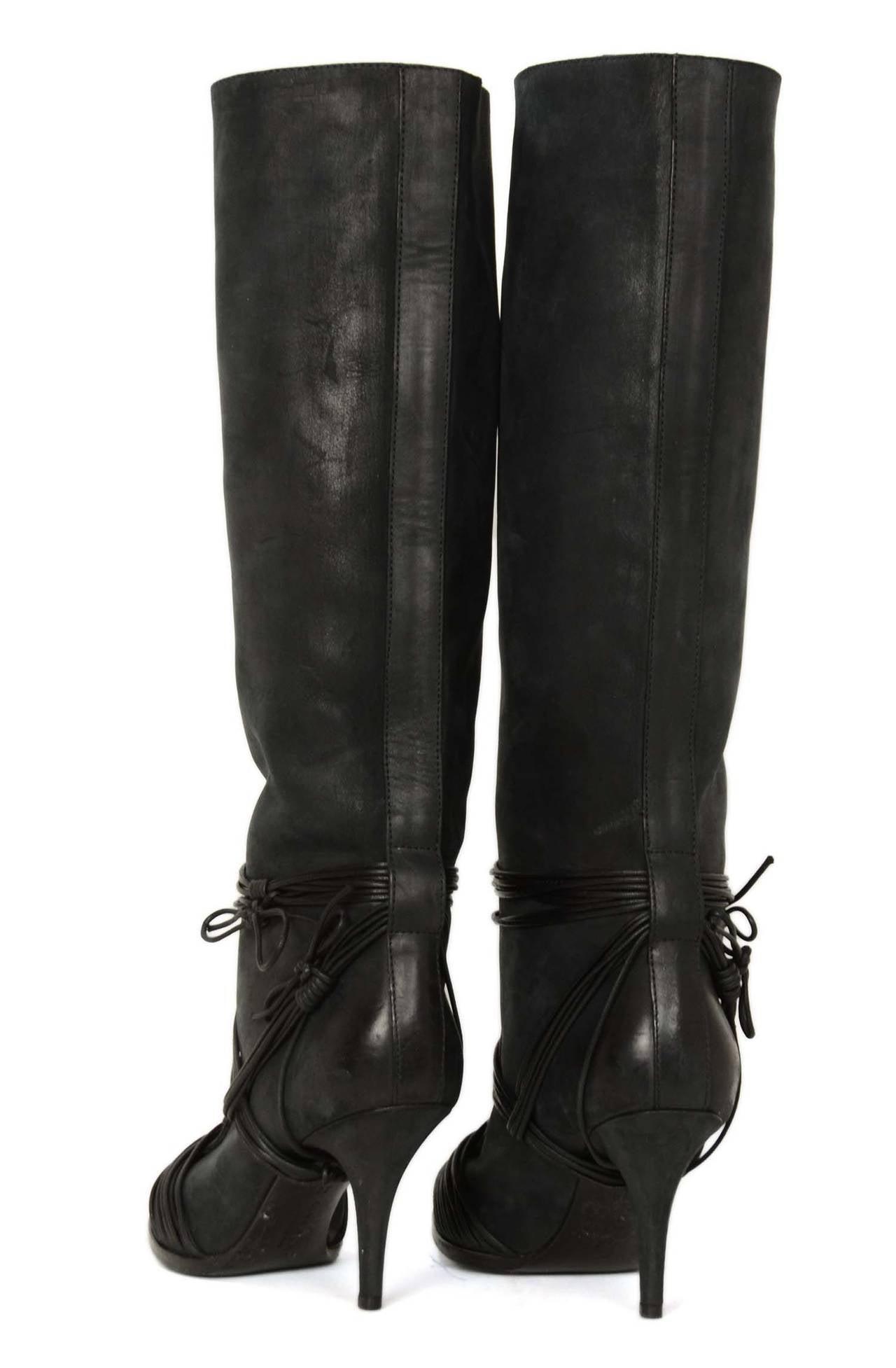 Women's GIVENCHY Black Distressed Suede Tall Boots w/ Laced Detail sz 39.5 rt. $1, 290