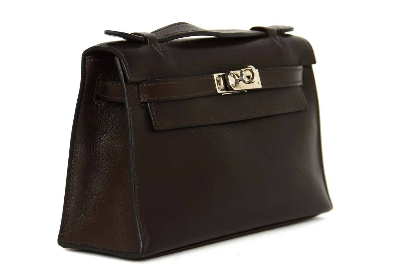 HERMES 2007 Brown Swift Leather Kelly Pochette PHW