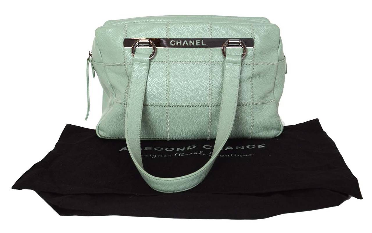 CHANEL Square Stitch Sea foam Green Caviar Leather Shoulder Bag 6