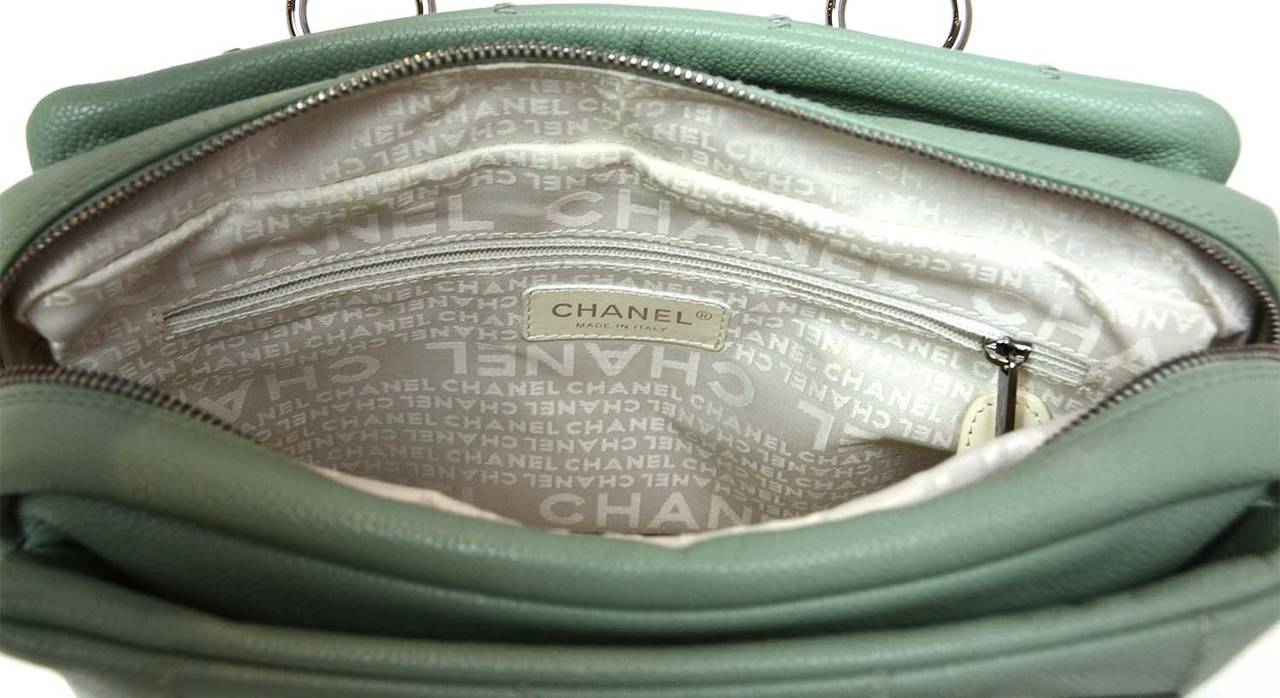 CHANEL Square Stitch Sea foam Green Caviar Leather Shoulder Bag 4