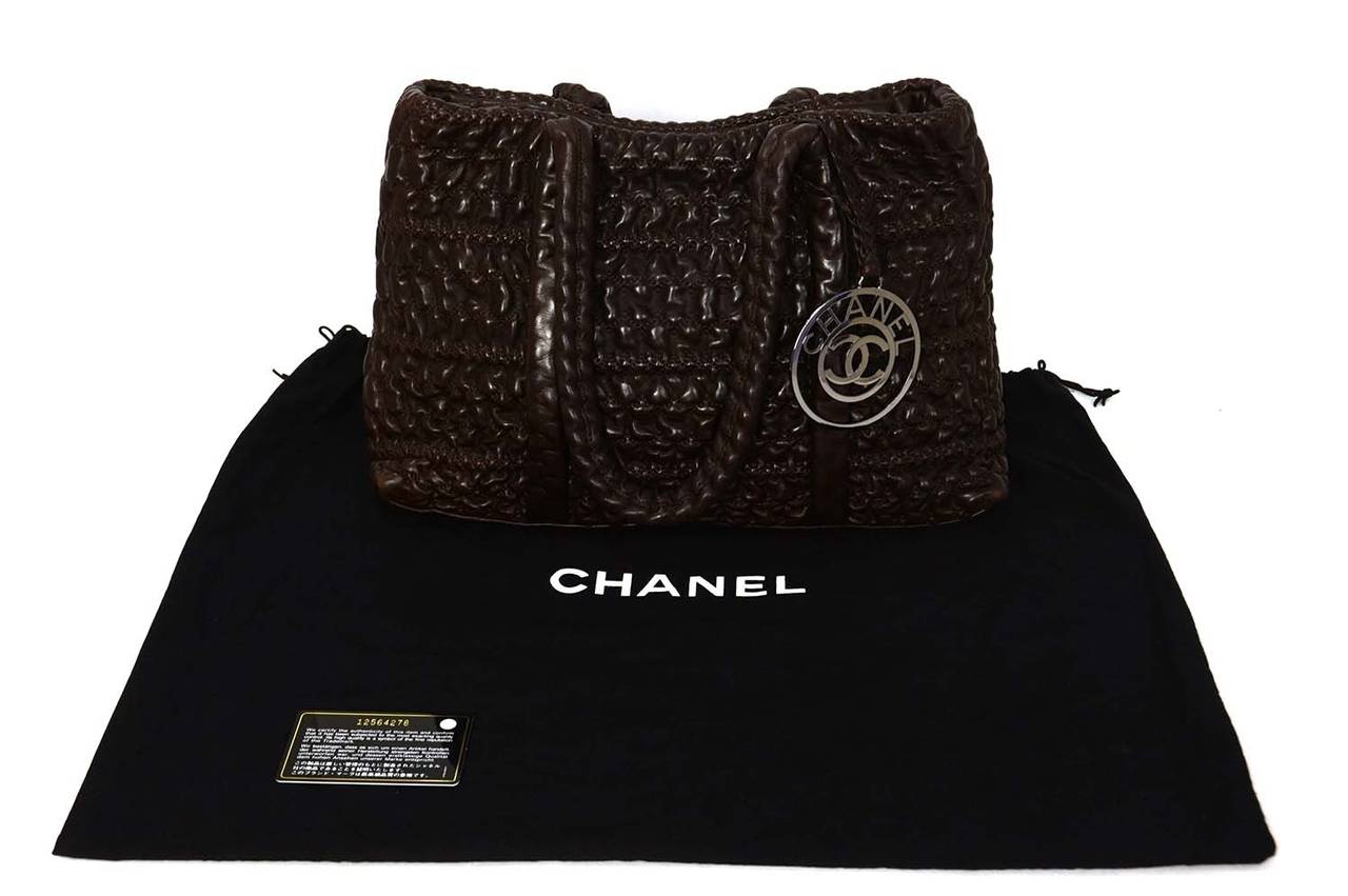 Chanel 2009 Brown Puckered Leather Bag with Covered Chain Straps & CC Medallion 5