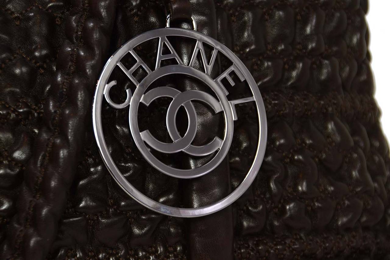 Chanel 2009 Brown Puckered Leather Bag with Covered Chain Straps & CC Medallion 1