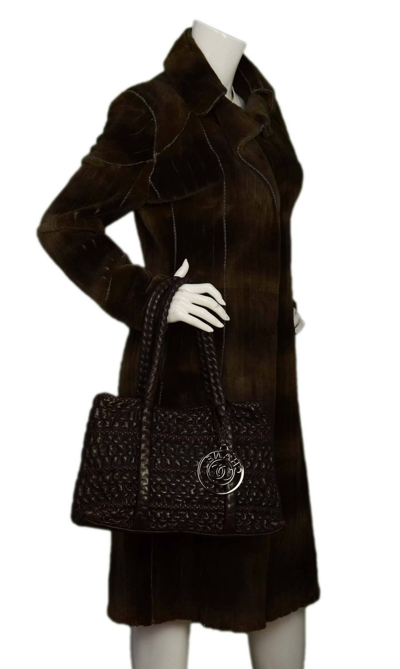 Chanel 2009 Brown Puckered Leather Bag with Covered Chain Straps & CC Medallion 6