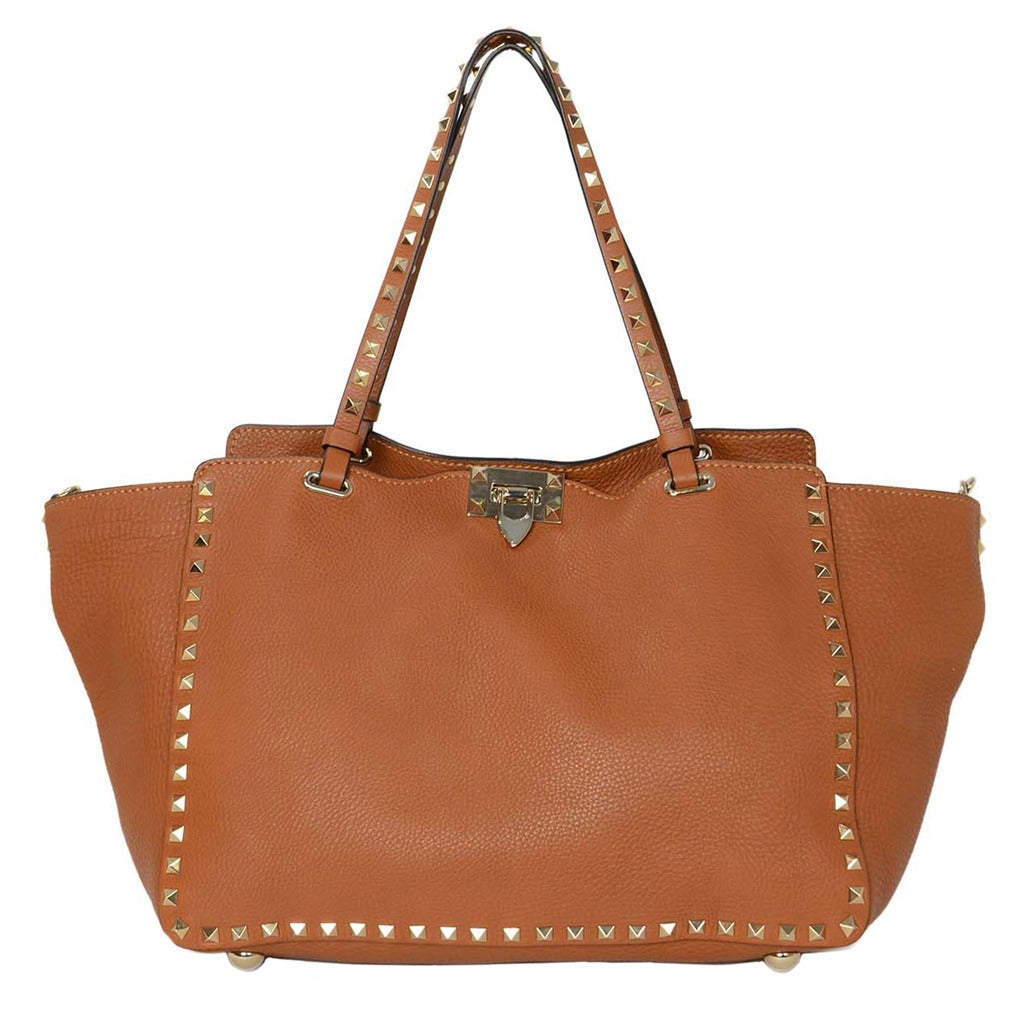 Valentino Tan Pebbled Leather Rockstud Tote Bag with Strap rt.$2,445 at ...