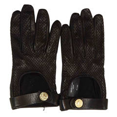 GUCCI Black Leather Perforated Gloves sz 7