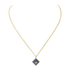 HERMES Medor Cupidon Blue/Gold Pendant/Necklace C.2011