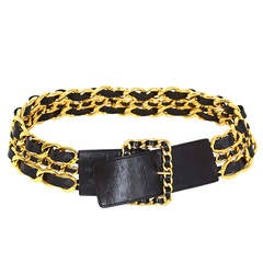 CHANEL Goldtone Leather Laced 3 Row Belt c. '89