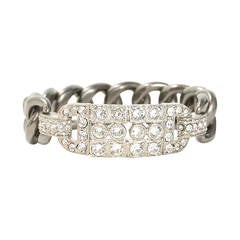 CHANEL '14 Brushed Gun Metal Chain-Link Bangle w/ Crystals