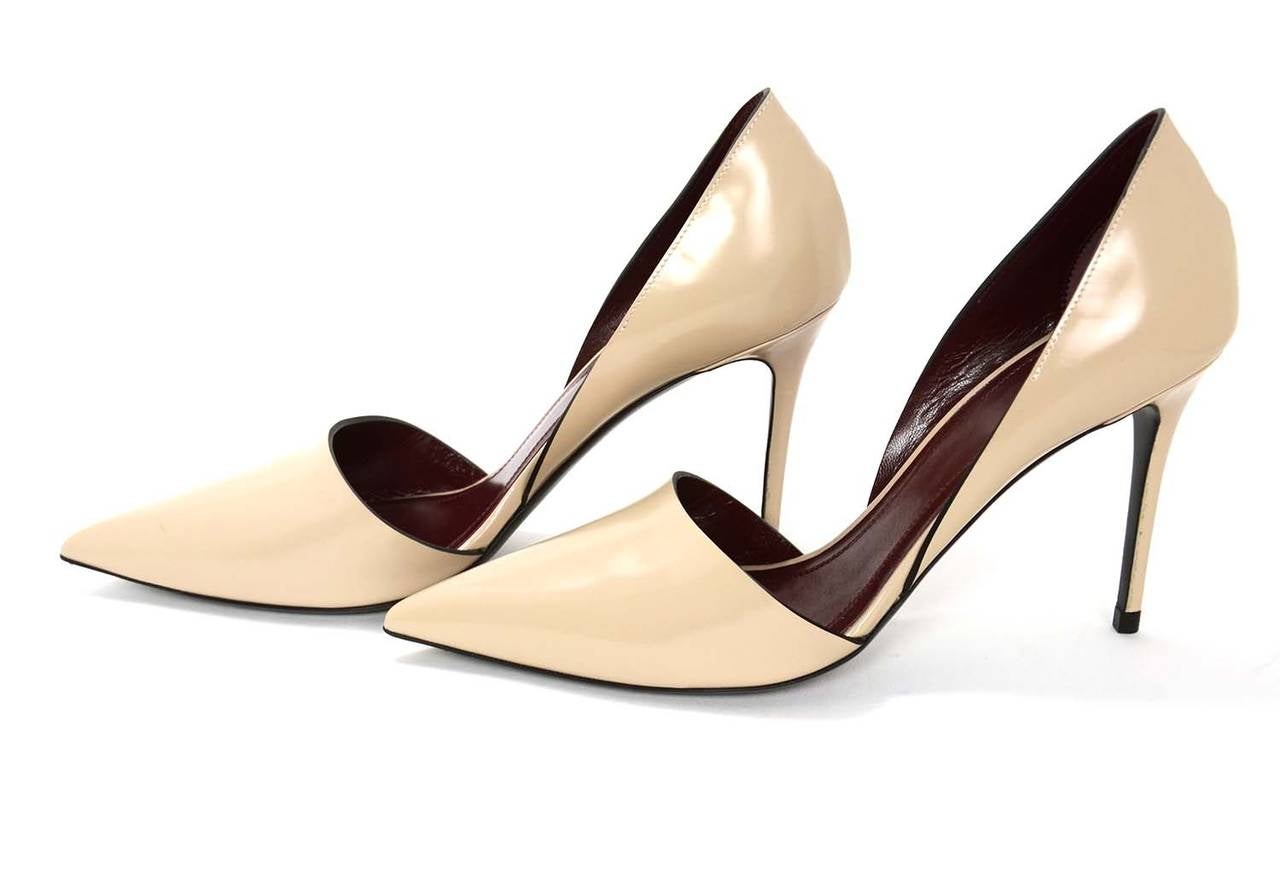 CELINE New Nude Glazed Leather Pointed Toe Pumps In New Condition In New York, NY