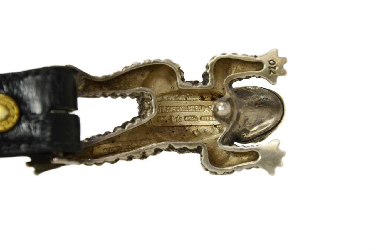 Women's or Men's B. KIESELSTEIN CORD Sterling Silver Frog Belt Buckle w. Black Alligator Belt