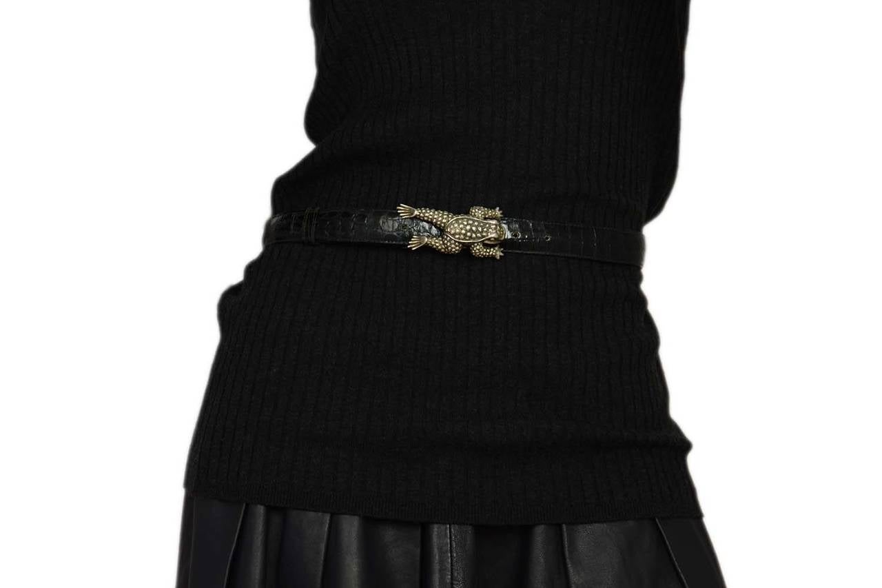 B. KIESELSTEIN CORD Sterling Silver Frog Belt Buckle w. Black Alligator Belt 1