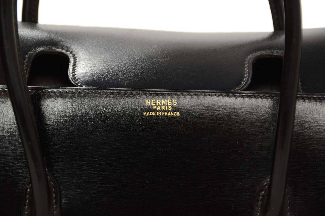 Hermes Vintage 1981 Black Box Leather 27cm Drag Bag In Good Condition In New York, NY