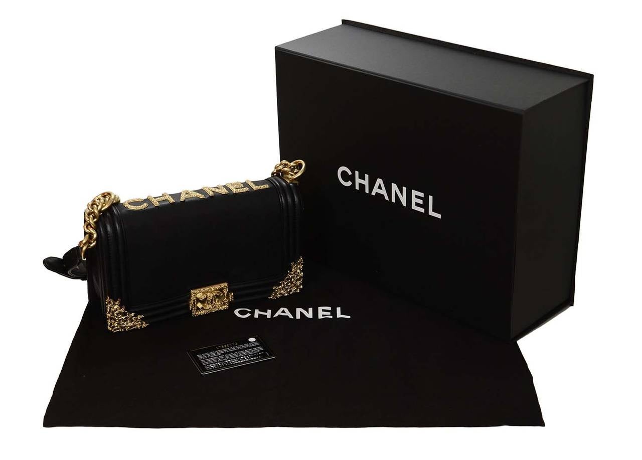 Chanel Black Smooth Leather Medium BOY Bag with Brushed Goldtone Filagre Detail 4