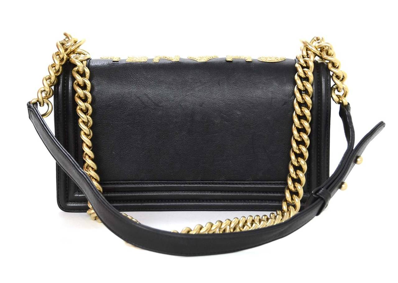 Women's Chanel Black Smooth Leather Medium BOY Bag with Brushed Goldtone Filagre Detail
