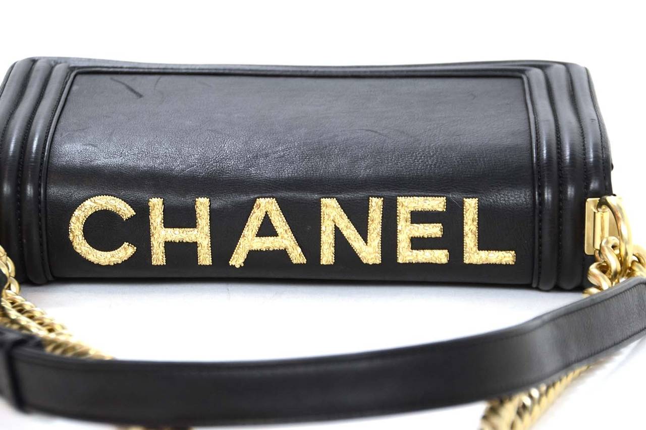 Chanel Black Smooth Leather Medium BOY Bag with Brushed Goldtone Filagre Detail 1