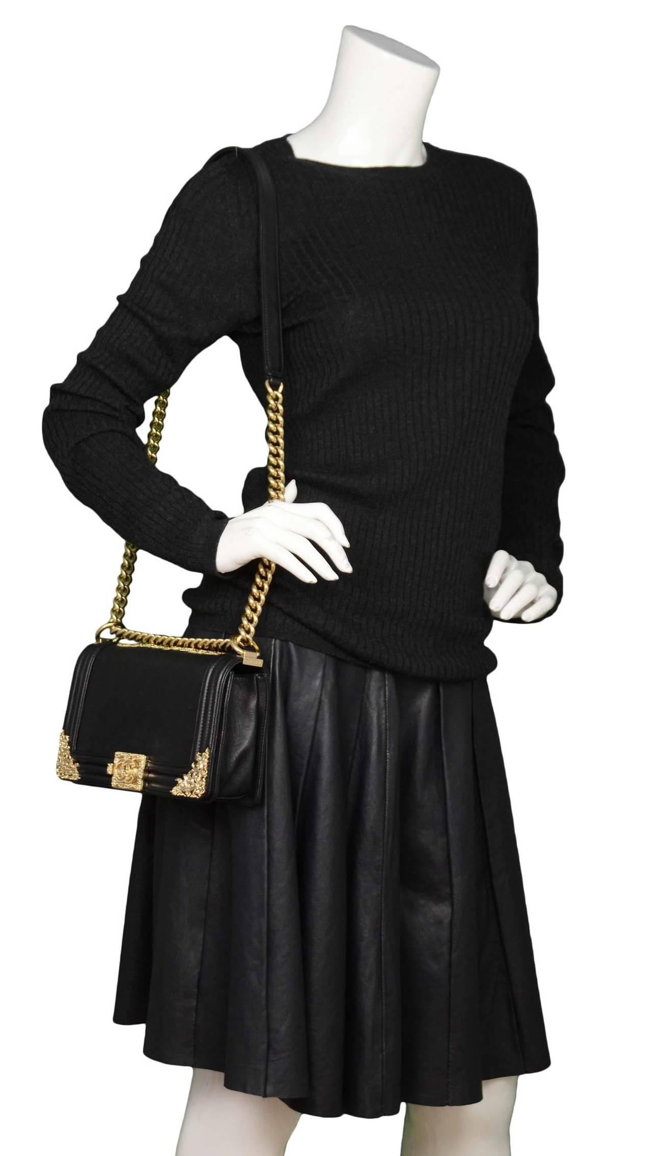 Chanel Black Smooth Leather Medium BOY Bag with Brushed Goldtone Filagre Detail 6