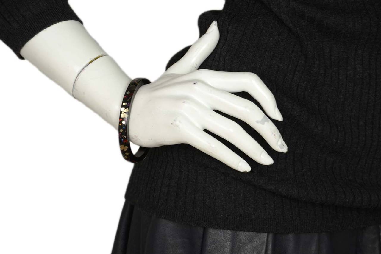 Women's Chanel Black Resin Bangle Bracelet w/ Iconic Symbols