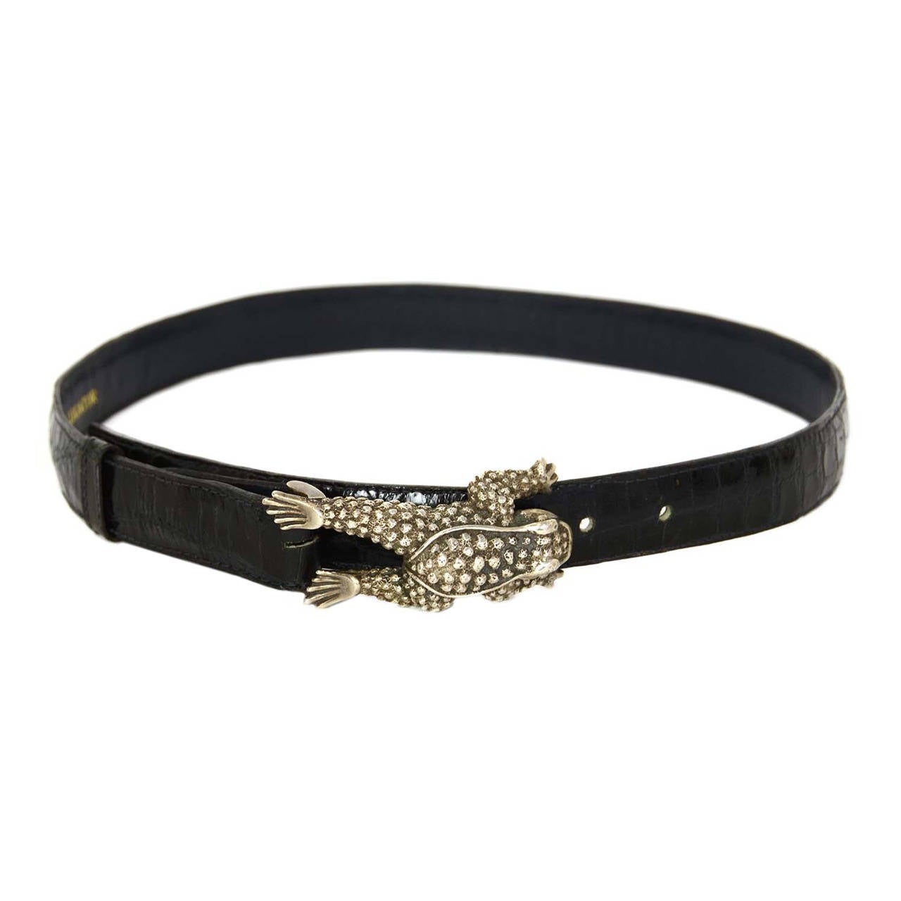 B. KIESELSTEIN CORD Sterling Silver Frog Belt Buckle w. Black Alligator Belt