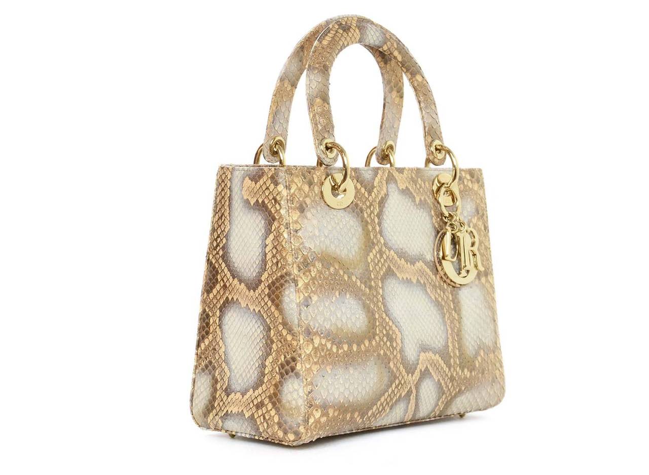 CHRISTIAN DIOR Peach/Grey Python Lady Dior Bag w/Shoulder Strap