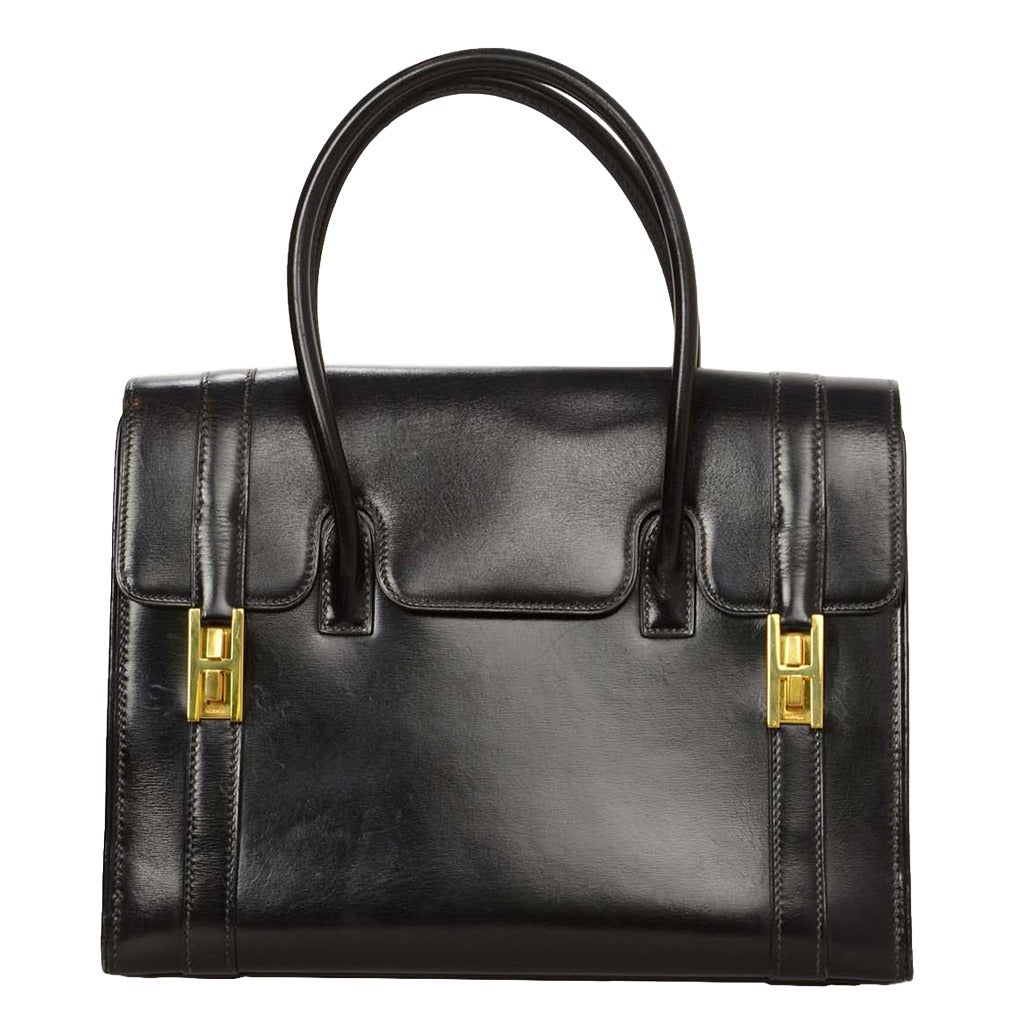 Hermes Vintage 1981 Black Box Leather 27cm Drag Bag