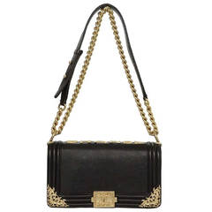 Chanel Black Smooth Leather Medium BOY Bag with Brushed Goldtone Filagre Detail