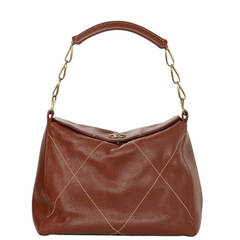 Chanel Brick Brown Leather Shoulder Bag with Contrast Stitching