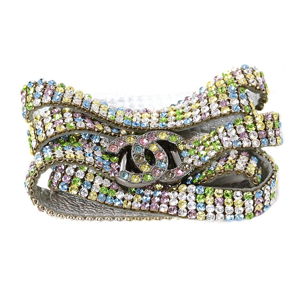 Chanel Multicolored Tutti Fruitti Crystal CC 34" Thin Belt
