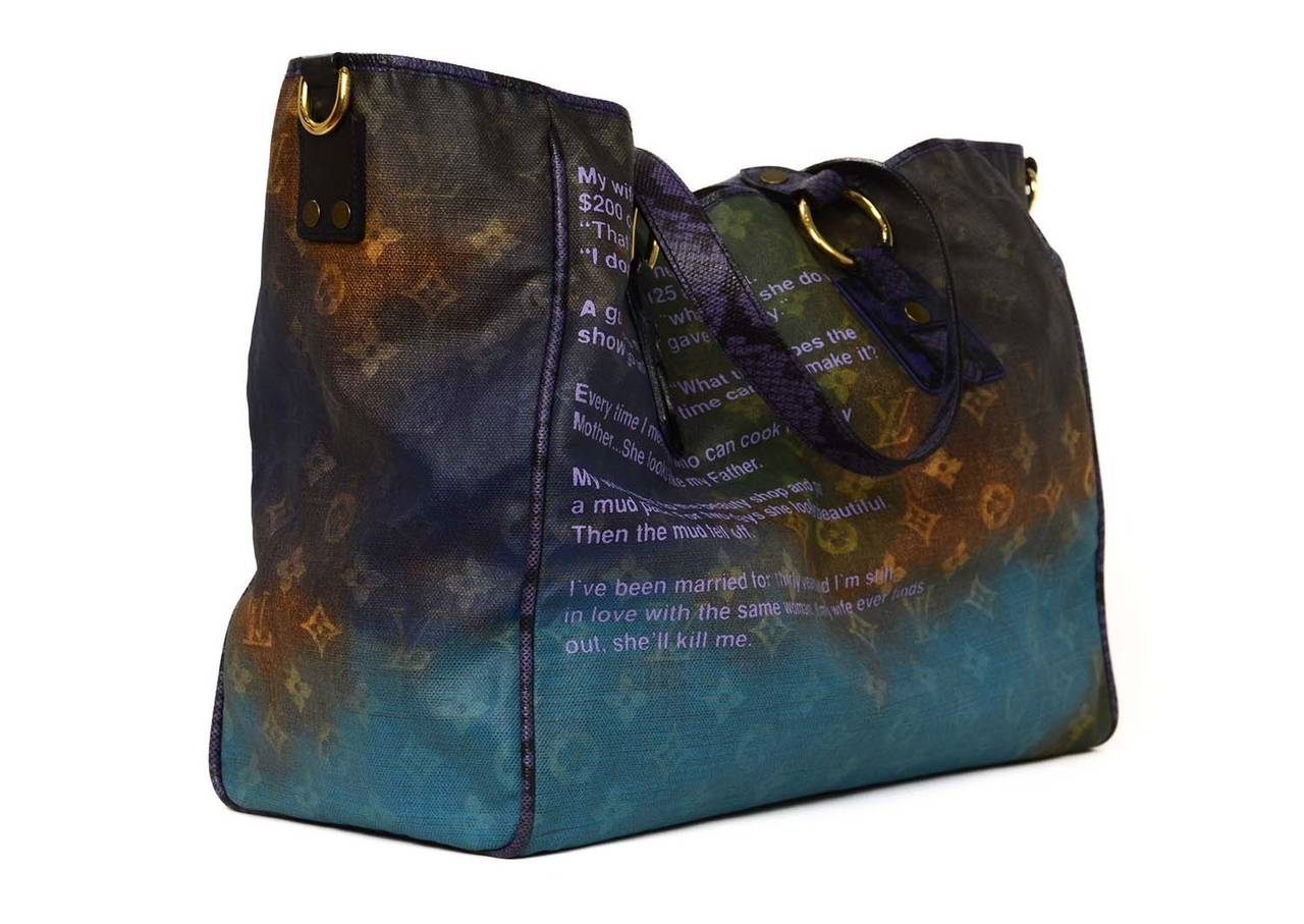 LOUIS VUITTON Blue Ombre Monogram Heartbreak Jokes Bag
This piece was designed by Richard Prince and was available for a limited time in 2008. Perfect for a collector that missed their chance to purchase this piece the first time
Made in: