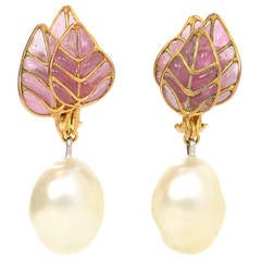 CHANEL Clip On Pearl And Gripoix Earrings