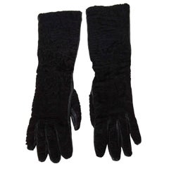 Prada Black Persian Lamb & Leather Long Gloves sz 7