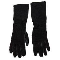 PRADA Black Persian Lamb & Leather Long Gloves sz7 2
