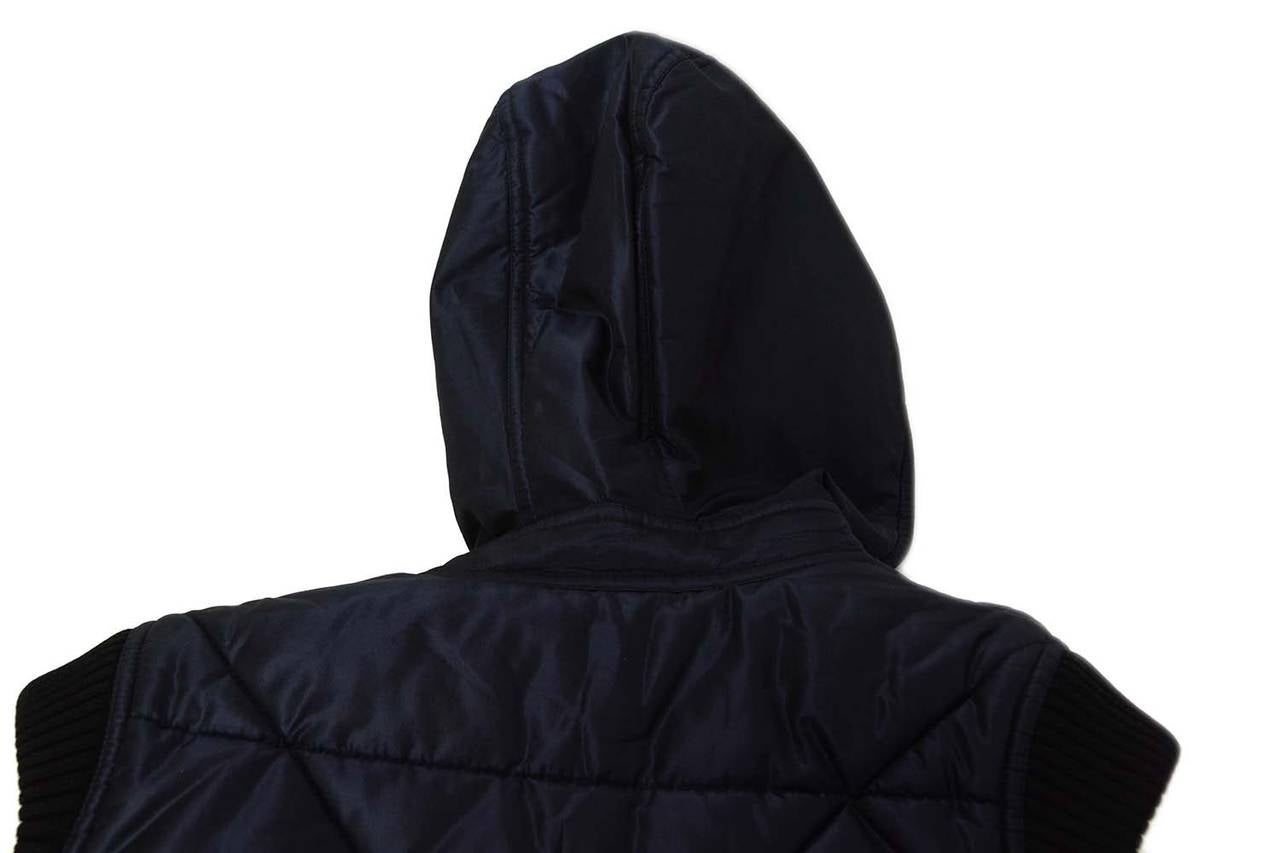 CHANEL Navy Silk Quilted Puffer Vest W/ Hood sz. 36 1