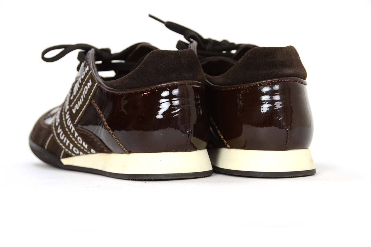 Women's or Men's LOUIS VUITTON Brown Patent Leather & Suede Sneakers sz 37.5