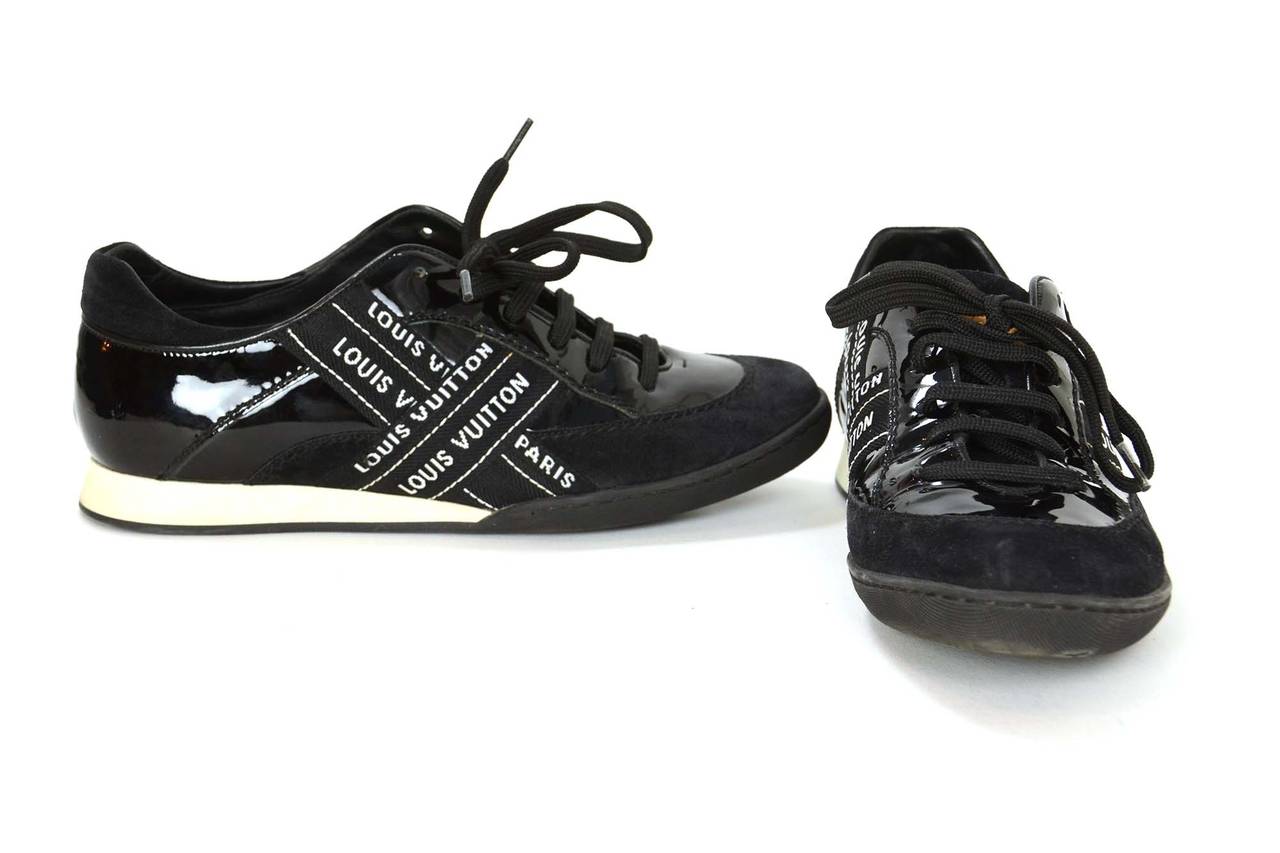 LOUIS VUITTON Black Patent Leather & Suede Sneakers sz 37.5 1