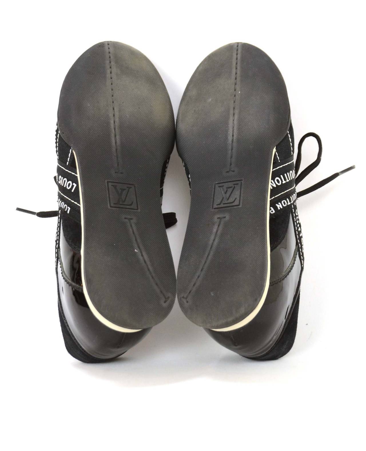 LOUIS VUITTON Black Patent Leather & Suede Sneakers sz 37.5 2