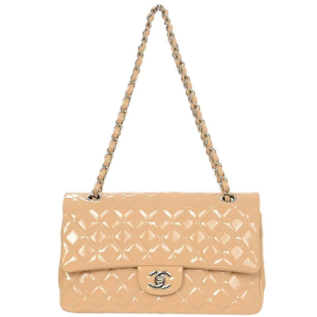 Chanel Pink/Peach Patent Leather 10" Medium Classic Flap Bag