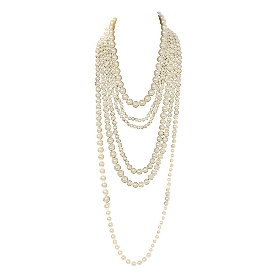 CHANEL 6 Strand Faux Pearl Infinity Necklace NIB RT $3, 675