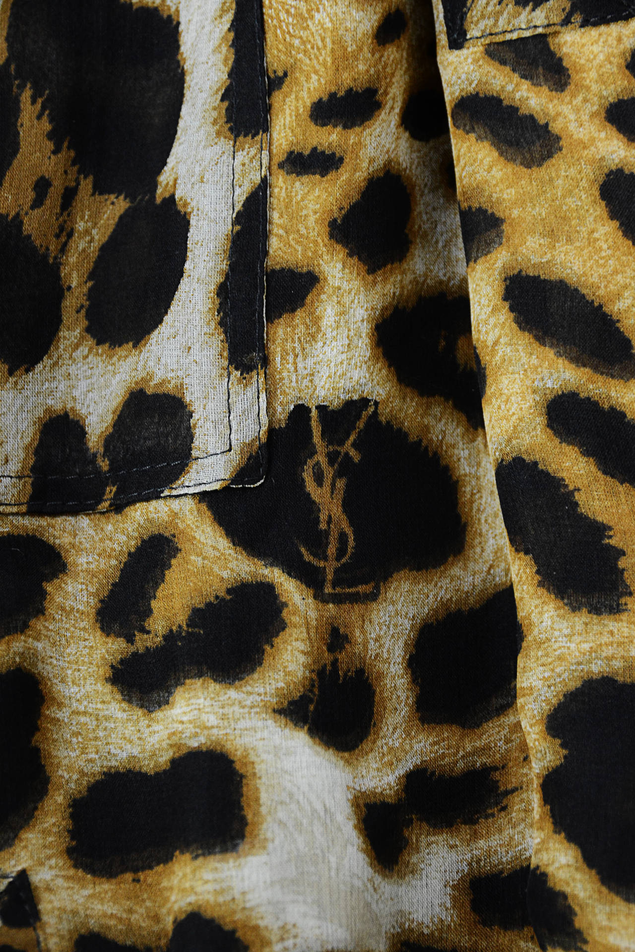 Women's YSL Yves Saint Laurent Brown/Black Leopard Print Silk Dress w/ Sash