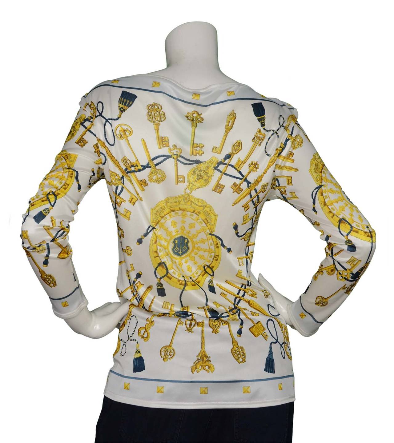 HERMES Jersey Longsleeve Top W/ Keys and Tassels Pattern sz. 6 In Excellent Condition In New York, NY